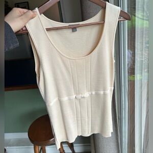 Ann Taylor Cream Knit Sleeveless Tank with Front Bow